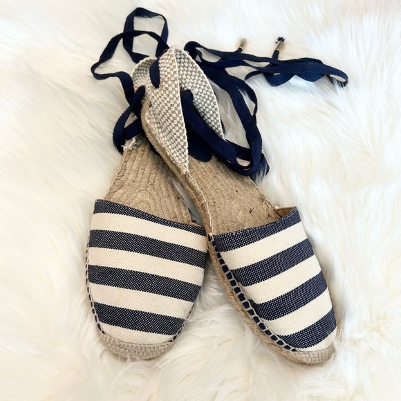 Navy Striped Espadrilles with Lace-Up Design - Picture 1 of 5